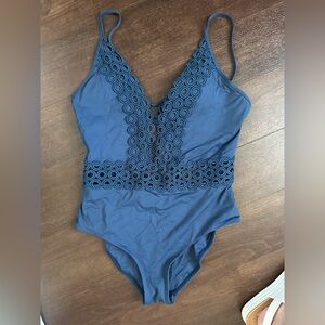 BECCA Navy Swimsuit with Lace-Up Detail